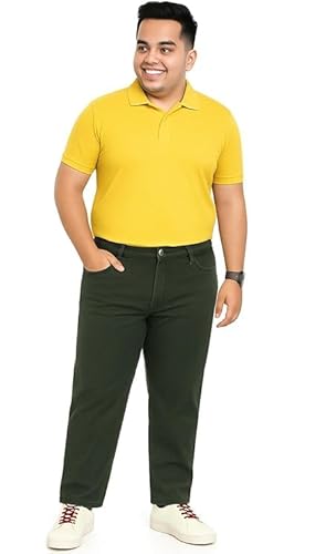 Pluss Tribe - Plus Size Jeans for Men - Relaxed Fit - Denim Jeans - Olive Raw - Size 52 - Ideal for Casual, Office