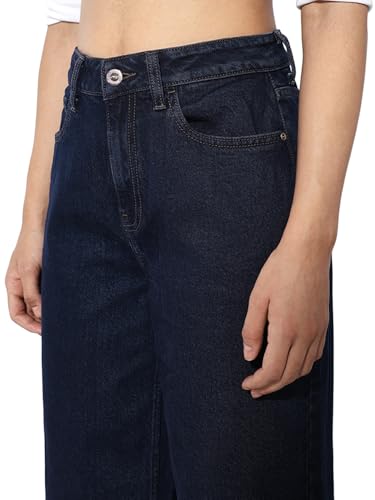 ONLY Women's High Rise Wide Leg Jeans Dark Blue Denim