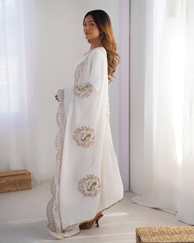 Leeli Peeri Designer Women's Chinon Silk Sequence Embroidery Work Anarkali Kurta with Trouser and Dupatta