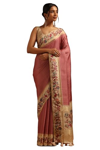 Soch Womens Onion Pink Tussar Zari Woven Saree
