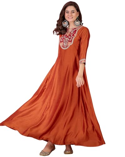 SheWill Orange Vichitra Silk Zari Sequence Thread Cording Embroidered Gown for Women – Elegant Floor-Length Ethnic Ensemble with Graceful Detailing SHEKR10215_ROOH_B