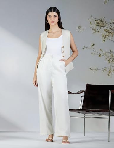 U.S. POLO ASSN. High Rise Wide Leg Trousers (UWAW24TRO118_White_36)