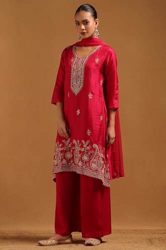 Soch Womens Fuchsia Roman Silk Ethnic Motifs Salwar Suit With Cutdana
