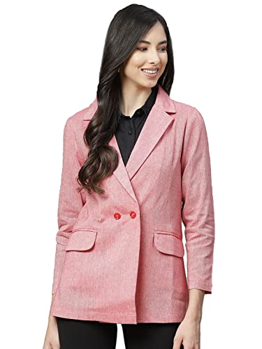 Cottinfab Women Pink Solid Regular Fit Double Breasted Blazer