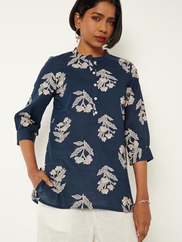 Max Women Printed Short Kurta (Blue_L)