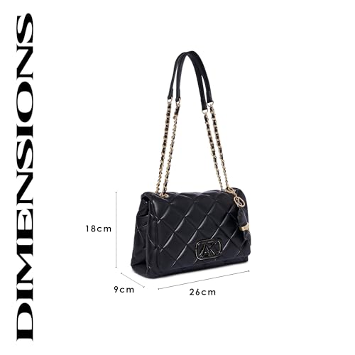 Akiki London Women's Danson 26 Sling Bag|comes with Dog Charm|Flap Closure|Quilted Pattern|Vegan Leather Material|Chain detail in strap|Womens Sling Bag|Ladies Gift