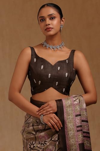 Soch Womens Black Art Silk Floral Print Saree