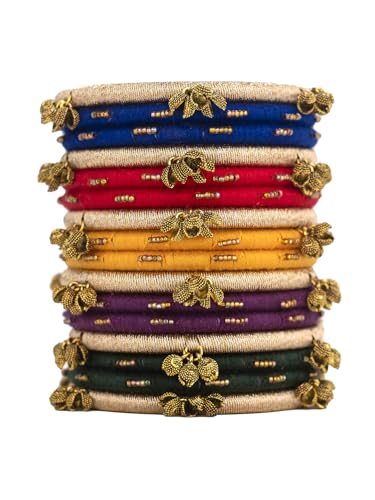 Taasha Craft Colourful Bangle Set with Rich Golden Ghungroo, Inspired from Kashmiri Bangles (Size: 2.8, 16 Bangle Set)
