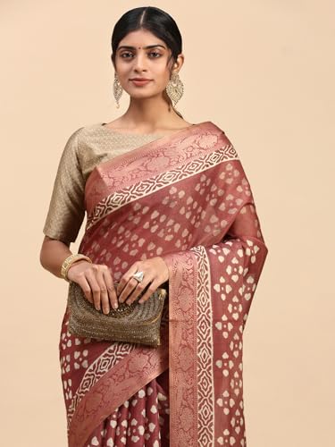 RAMRAJ COTTON Women Semi Silk Tissue Weaving Saree Brown SS284