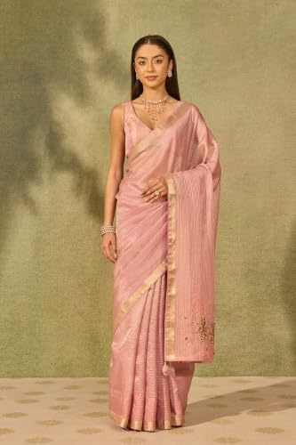 Taneira Pink Viscose Tissue Embroidered SareeWith Unstitched Blouse(SAPP05AD9655-Pink)