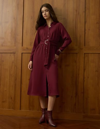 U.S. Polo ASSN. Women Solid Shirt Dress (UWAW25DRS196_Cabernet_S)