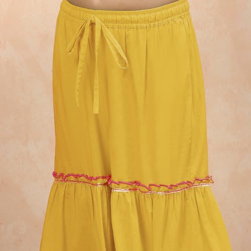 BIBA Girls Yellow Straight Cotton Printed Kurta suit set