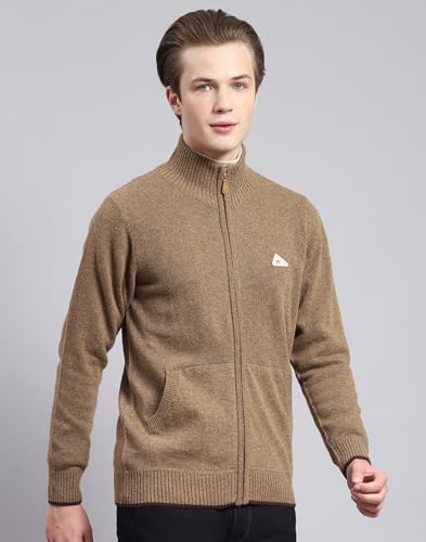 Monte Carlo Mens Woolen Blend Solid Sweater (1230124Zp-1653-46, Mid Browm, 3XL)