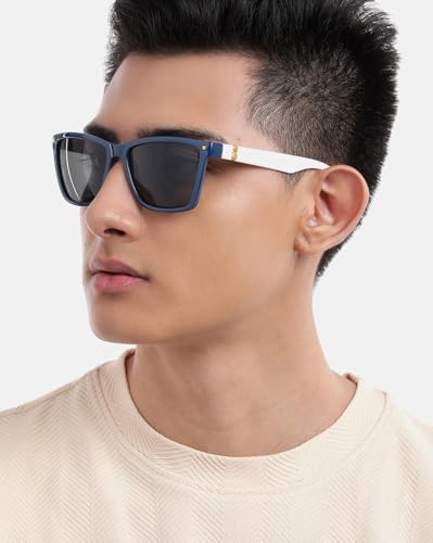 Carlton London Blue with White Toned and UV Protected Lens Rectangle Sunglass for unisex
