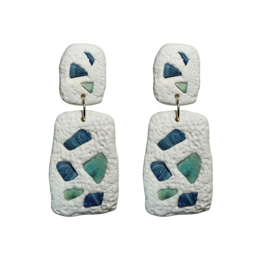 Accessher Stylish Polymer Earrings with White & Blue Design | Trendy Dangle & Drop Earrings | Modern earring for women and Girls Pack of 1
