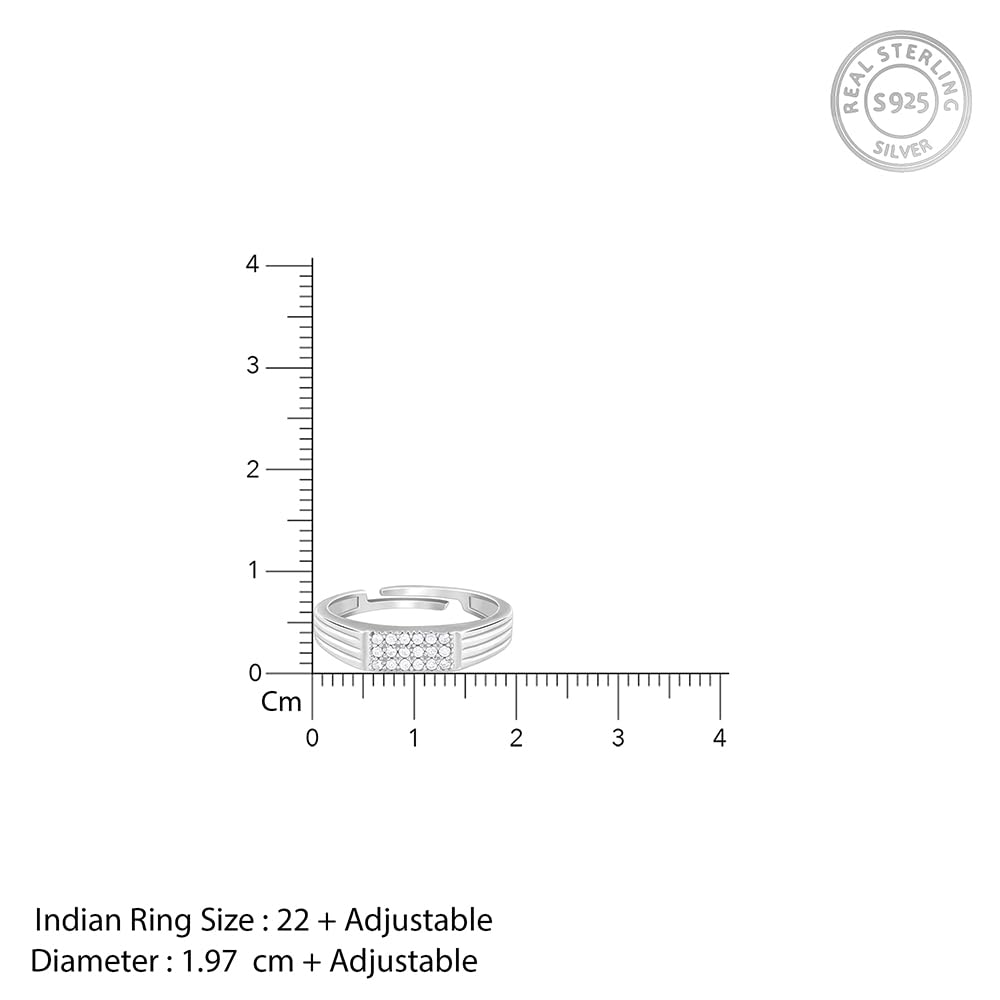 GIVA 925 Silver Zircon Rectangle Ring For Him, Adjustable | Gifts for Men and Boys | With Certificate of Authenticity and 925 Stamp | 6 Months Warranty
