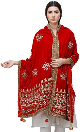 Exotic India Dupatta from Amritsar Embellished with Gota Patches on Border and Mirrors