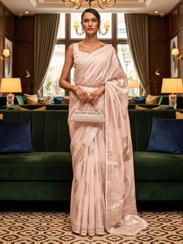 AKHILAM Women's Peach Modal Floral Printed Saree With Unstitched Blouse Piece (KROWN255001_AI)