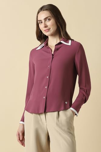 Women Maroon Solid Long Sleeves Shirt