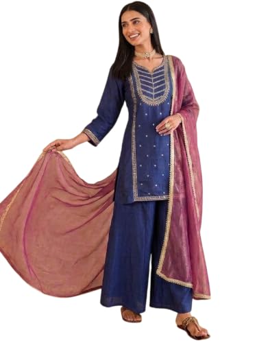 Varanga embroidered kurta set paired with a shimmering organza dupatta.