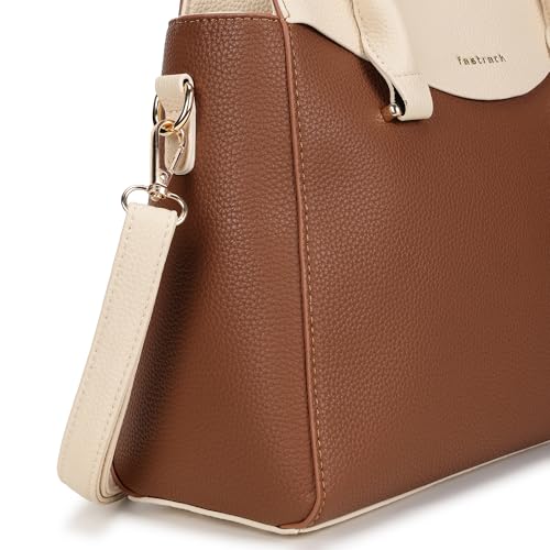 Fastrack Tan Gridelle Satchel Handbag for Women | Premium Faux Leather Weave Design | Tan Structured Satchel with Zipper Closure | Dual Compartment with Organizer Pockets
