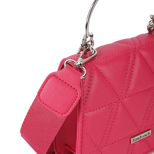 Fastrack Quilted pink Sling Bag for Women | Lightweight Crossbody with Adjustable Webbing Strap, Button Closure & Clean Stitch Detail | Everyday Carry for Casual Outings & Coffee Runs