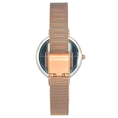 TIMEX Analog Watch for Women with Grey Round Dial & Rose Gold Stainless Steel Bracelet Band Water Resistant Women's Wrist Watches - TWEL155SMU05
