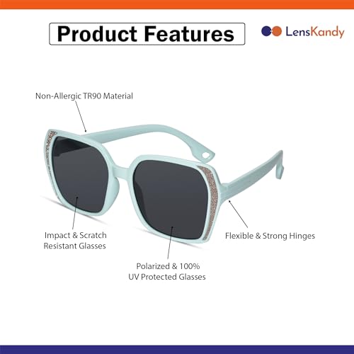 LensKandy Kids Sunglasses | Stylish Square Shape for Girls | 100% UV Protected glasses | Silicone light weight flexible material | Green