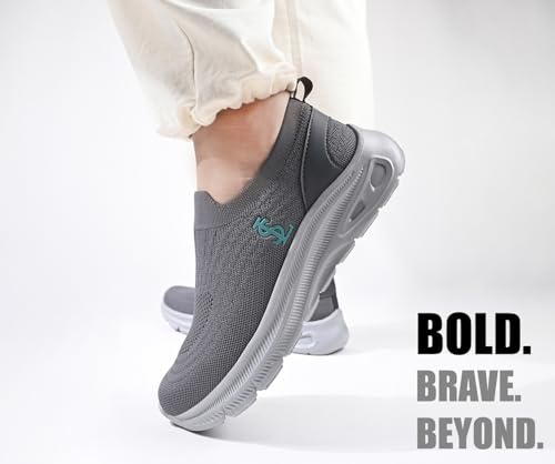 LOUIS STITCH Men’s Ash Grey Lightweight Athleisure Sport Shoes | Ultra Cushioned Sole | Slip-On Sneaker and Athleisure Wear | Perfect for Casual, Gym & Travel Wear | LS-at-FK-GY | UK-9