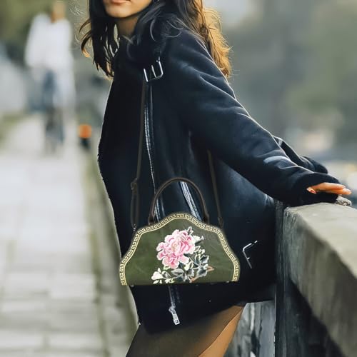 EXOTIC Premium® Retro Elegance Vintage Embroidery Sling Bag Women (GREEN)