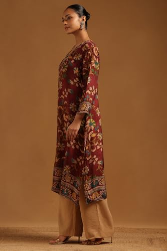 Soch Womens Wine Crepe Botanical Kurta