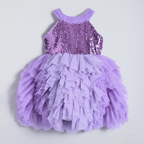Hopscotch Girls Purple Sleeveless Sequin Embellished Dress for Age (2-3 Years)