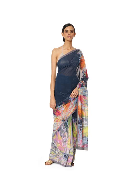 Satya Paul Blue Royal Georgette Printed Silk Saree for Women