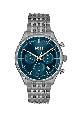 BOSS Gregor Qtz Fashion Chrono Blue Round Dial Men's Watch|Ionic Plated Grey Steel Material|Grey Color Band - 1514083