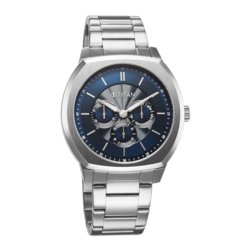 Titan Regalia Arc Analog with Day Date Second Subdial and Blue Dial Stainless Steel Strap Watch for Men - 90213SM01