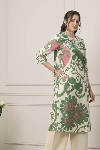 Biba Women Green Cotton Straight Suit Set_32