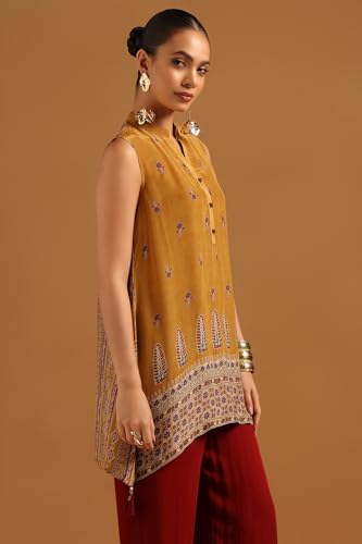 Soch Womens Mustard Crepe Ajrakh Tunic