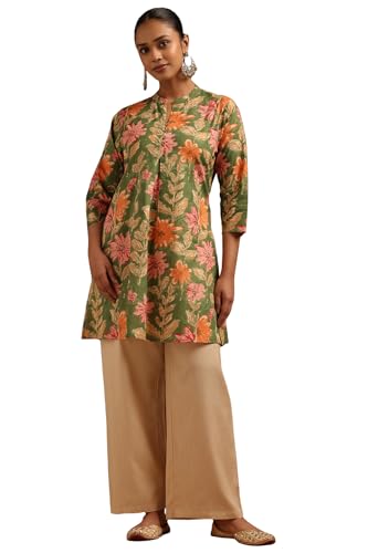 Soch Womens Green Cotton Floral Printed Kurta