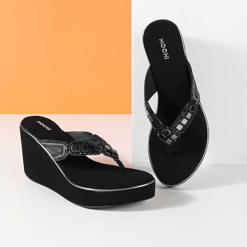 Mochi Women's Open Casual - Slippers with Flat Black Flat sole UK/4 EU/37(34-414)