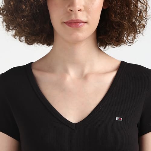 Tommy Hilfiger Black Textured V-Neck Half Sleeve T-Shirt