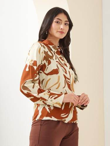 Latin Quarters Women Rust Collared Full Sleeves Printed Casual Shirt_S
