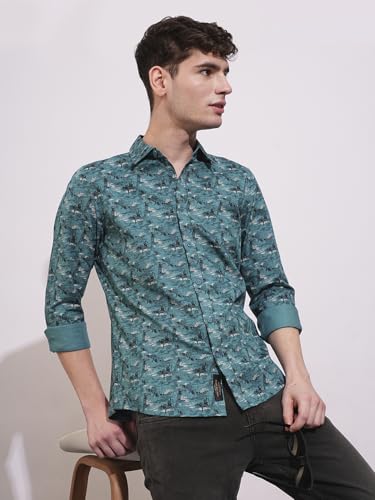 Being Human Teal Slim Fit Regular Collar Men's Shirt Clothing