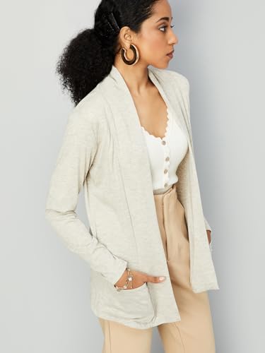 Max women's Polyester Blend Casual Shrug (SHRUG3202A_Oat Marl_XS