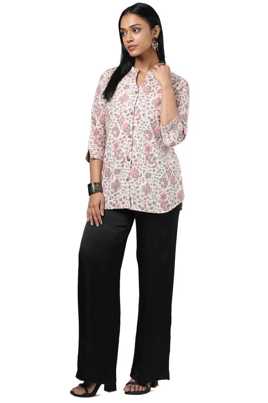 Soch Womens Beige Linen Floral Print Tunic