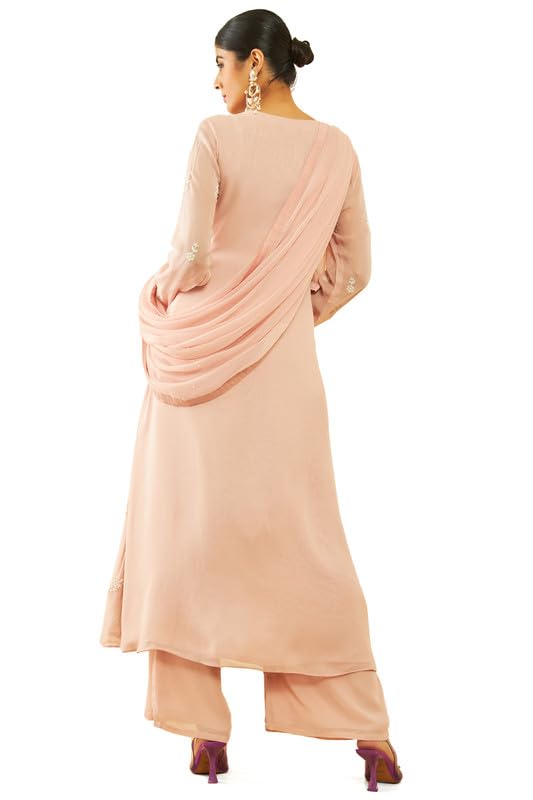 Soch Womens Blush Pink Georgette Floral and Paisley Pattern Beadwork Suit Set(OWS2CD2102A)
