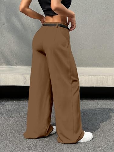 Aahwan Brown Solid High Waist Korean Loose Pleated Wide Leg Trouser for Women's & Girl's(296-Brown-36)