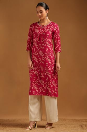 Soch Womens Fuchsia Chanderi Botanical Kurta with Beads