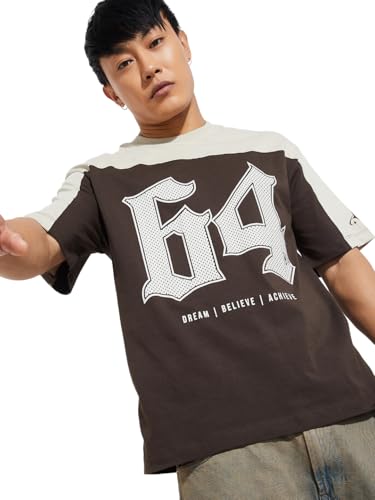 Max URB_N Men Colourblock Oversized T-Shirt (Brown_L)