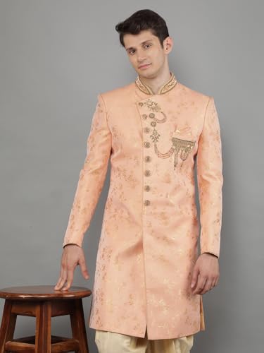 Manish Creations Men's Floral Woven Design With Embroidered Sherwani Set