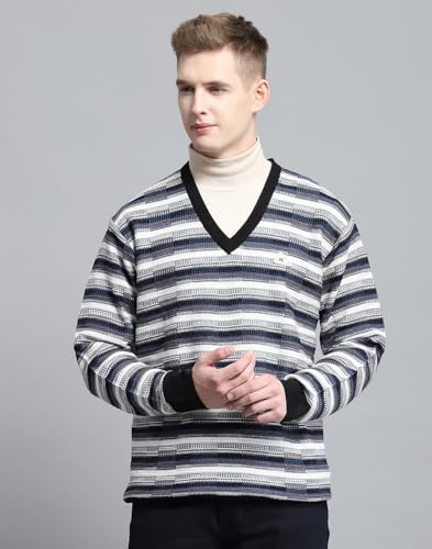 Monte Carlo Mens Self Design Black V Neck Full Sleeve Pullover_1243190VN-2